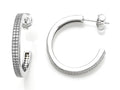 Zoe R 925 Sterling Silver Micro Pave Hand Set Cubic Zirconia (CZ) Two Row Medium Hoop Earrings