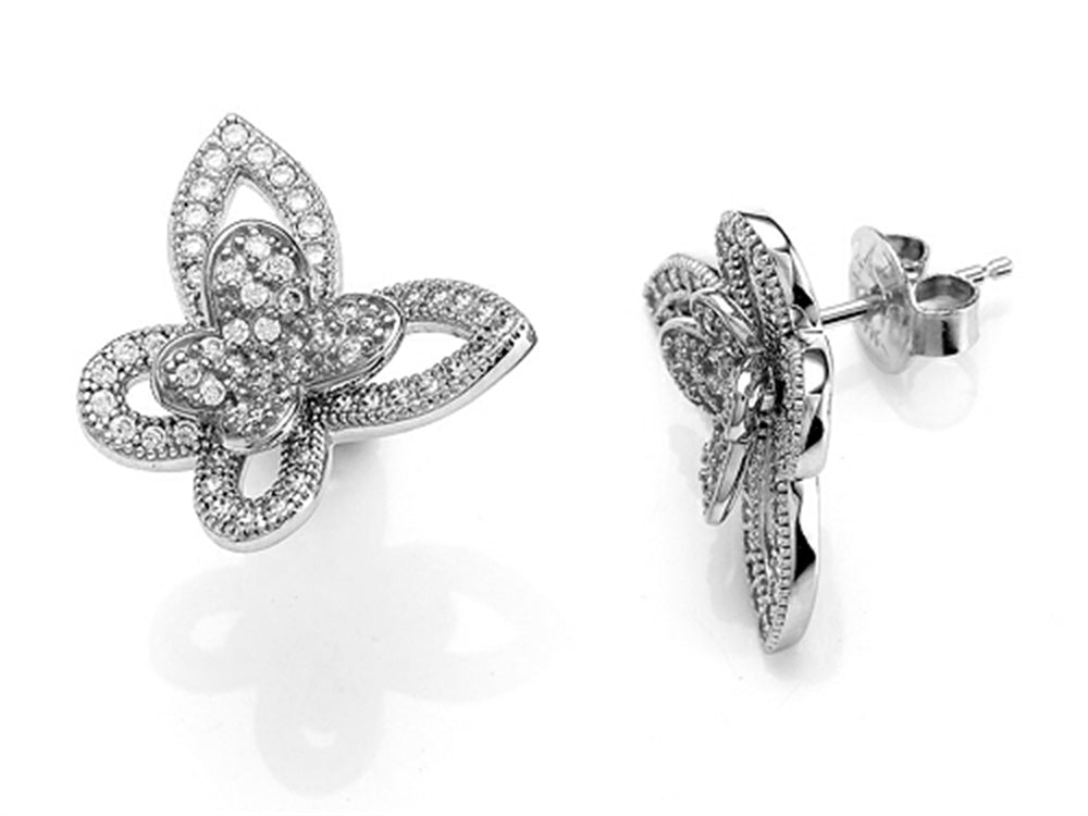 Zoe R™ 925 Sterling Silver Micro Pave Hand Set Cubic Zirconia (CZ) Butterfly Earrings