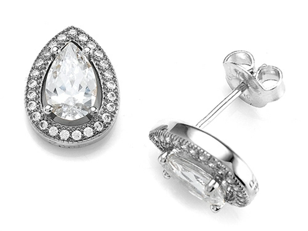 Zoe R™ 925 Sterling Silver Micro Pave Hand Set Cubic Zirconia (CZ) Pear Shape Earrings