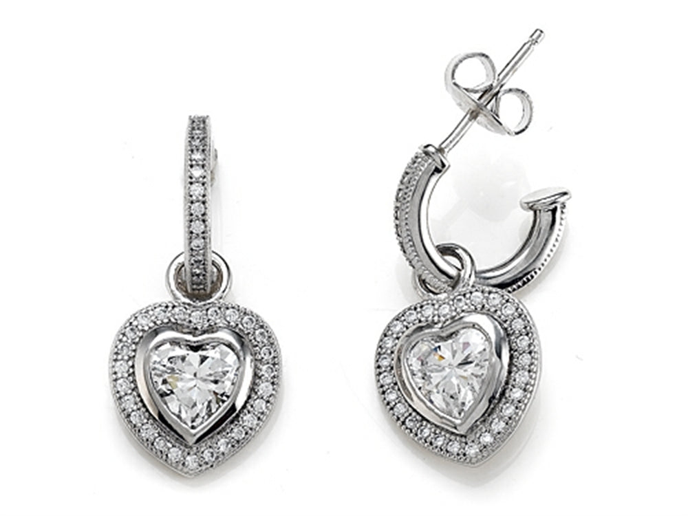 Zoe R™ 925 Sterling Silver Micro Pave Hand Set Cubic Zirconia (CZ) One Row Small Hoop Earrings and Heart Shape