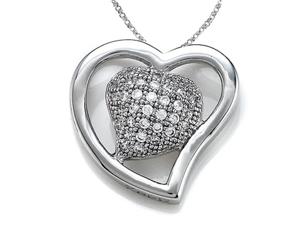 Zoe R 925 Sterling Silver Micro Pave Hand Set Cubic Zirconia Heart Pendant Necklace On 18 Inch Chain