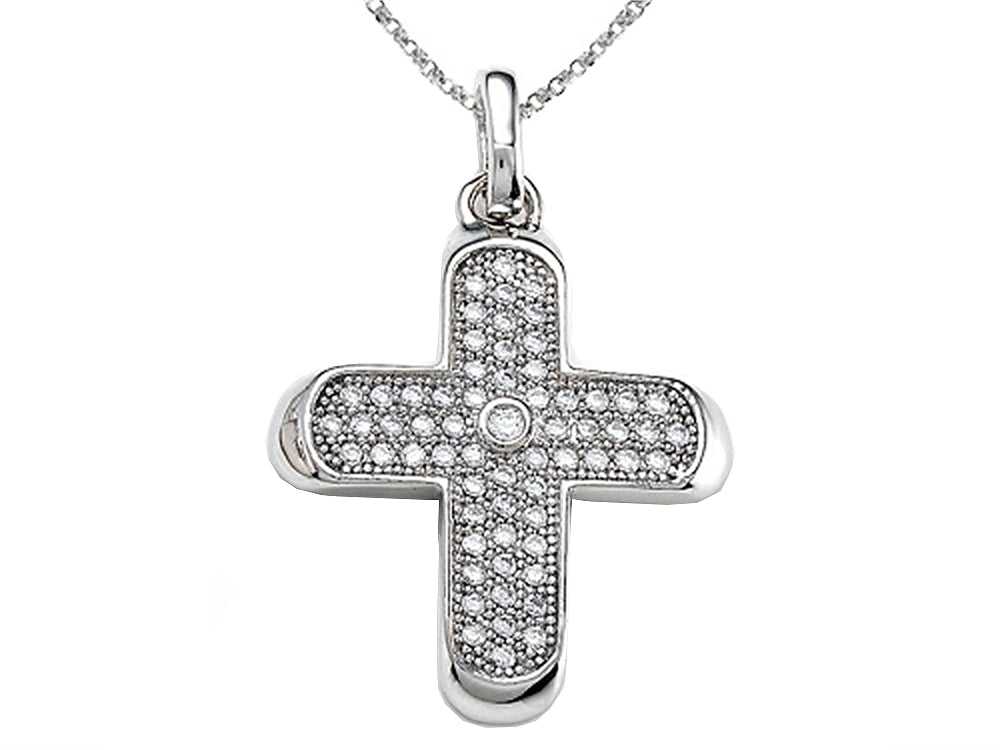 Zoe R 925 Sterling Silver Micro Pave Hand Set Cubic Zirconia (CZ) Medium Cross Pendant Necklace On 18
