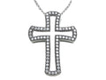 Zoe R Sterling Silver Micro Pave Hand Set Cubic Zirconia (CZ) Medium Cross Pendant Necklace