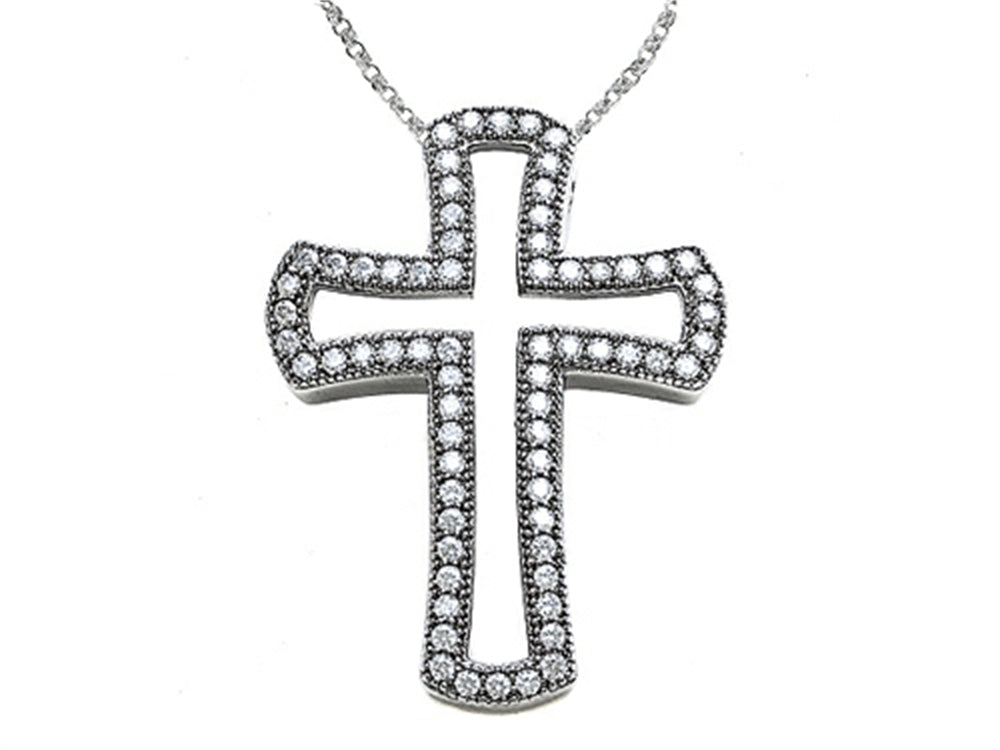 Zoe R Sterling Silver Micro Pave Hand Set Cubic Zirconia (CZ) Medium Cross Pendant Necklace