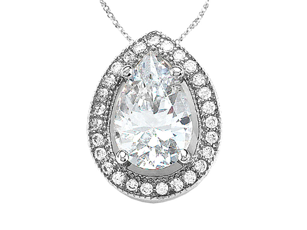 Zoe R 925 Sterling Silver Micro Pave Hand Set Cubic Zirconia (CZ) Pear Shape Pendant Necklace