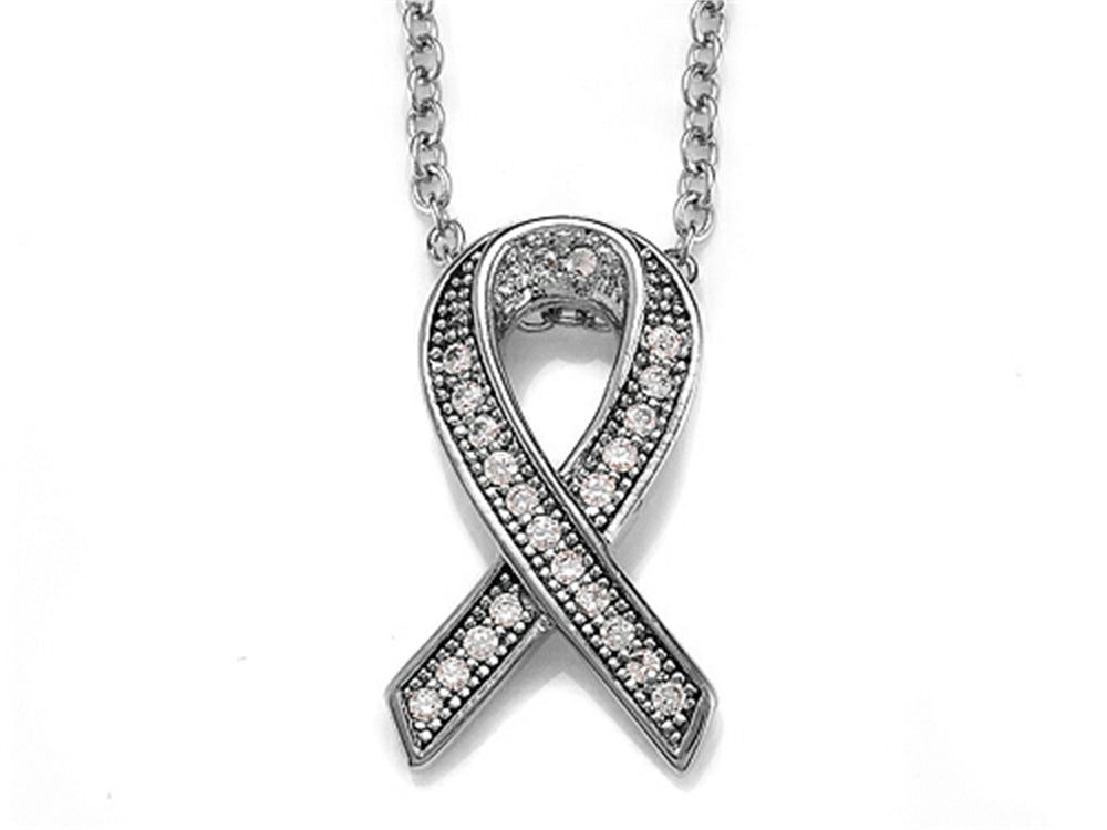 Zoe R 925 Sterling Silver Micro Pave Hand Set Cubic Zirconia (CZ) Ribbon Pendant Necklace