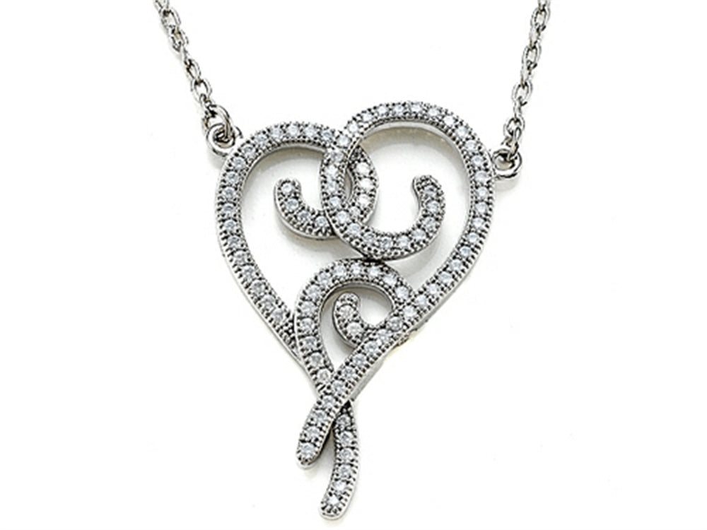 Zoe R Sterling Silver Micro Pave Hand Set Cubic Zirconia (CZ) Heart Pendant Necklace