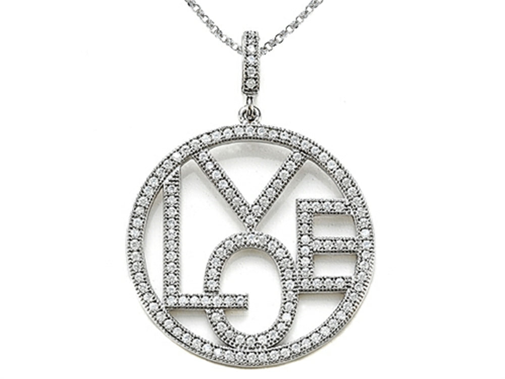 Zoe R Sterling Silver Micro Pave Hand Set Cubic Zirconia (CZ) Love Pendant Necklace