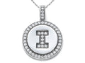 Zoe R Sterling Silver Micro Pave Hand Set Cubic Zirconia (CZ) Letter I Initial Disc Pendant Necklace