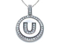 Zoe R Sterling Silver Micro Pave Hand Set Cubic Zirconia (CZ) Letter U Initial Disc Pendant Necklace