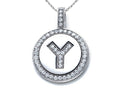 Zoe R Sterling Silver Micro Pave Hand Set Cubic Zirconia (CZ) Letter Y Initial Disc Pendant Necklace