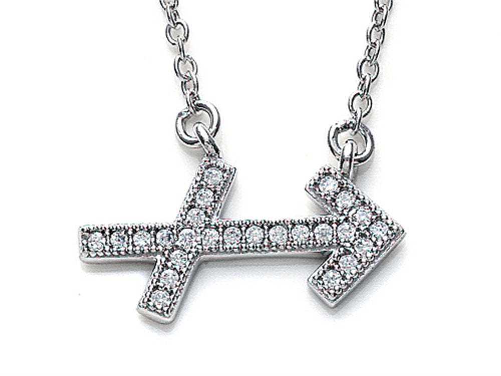 Zoe R Sterling Silver Micro Pave Hand Set Cubic Zirconia (CZ) Sagittarius Zodiac Pendant Necklace On 18 Inch Adjustable