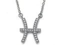 Zoe R Sterling Silver Micro Pave Hand Set Cubic Zirconia (CZ) Pisces Zodiac Pendant Necklace On 18 Inch Adjustable Chai