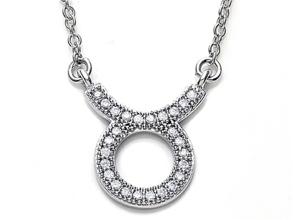 Zoe R Sterling Silver Micro Pave Hand Set Cubic Zirconia (CZ) Taurus Zodiac Pendant Necklace On 18 Inch Adjustable Chai