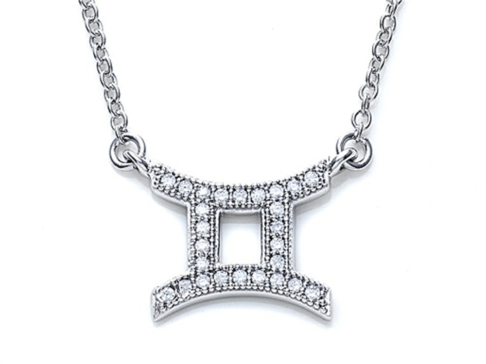 Zoe R Sterling Silver Micro Pave Hand Set Cubic Zirconia (CZ) Gemini Zodiac Pendant Necklace On 18 Inch Adjustable Chai
