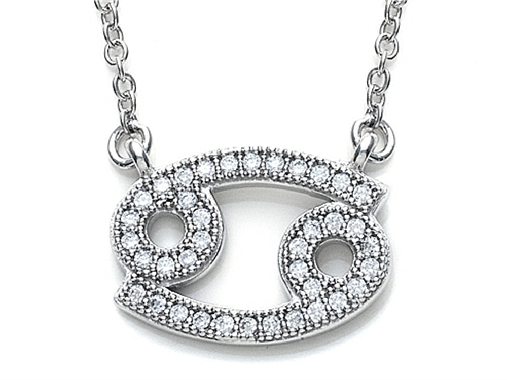 Zoe R Sterling Silver Micro Pave Hand Set Cubic Zirconia (CZ) Cancer Zodiac Pendant Necklace On 18 Inch Adjustable Chai