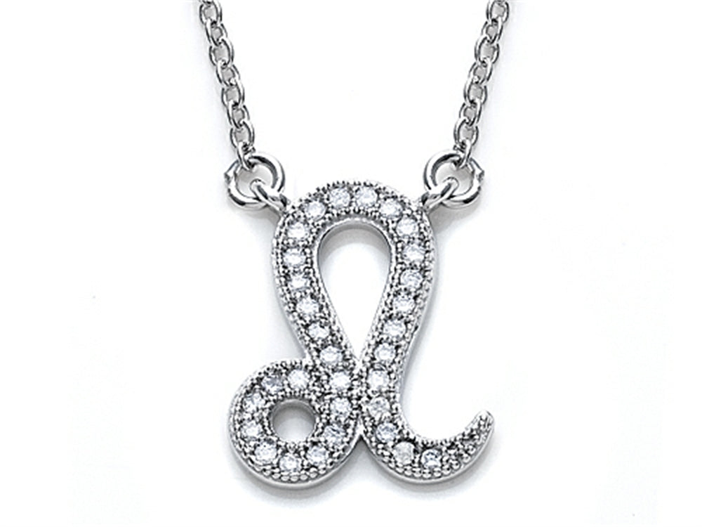 Zoe R Sterling Silver Micro Pave Hand Set Cubic Zirconia (CZ) Leo Zodiac Pendant Necklace On 18 Inch Adjustable Chain