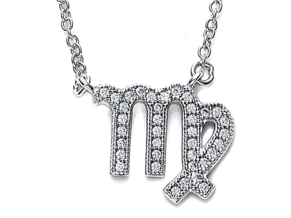 Zoe R Sterling Silver Micro Pave Hand Set Cubic Zirconia (CZ) Virgo Zodiac Pendant Necklace On 18 Inch Adjustable Chain