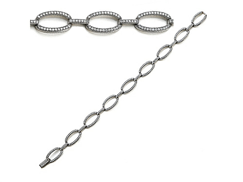 Zoe R Sterling Silver Micro Pave Hand Set  Oval Links Cubic Zirconia (CZ) Bracelet