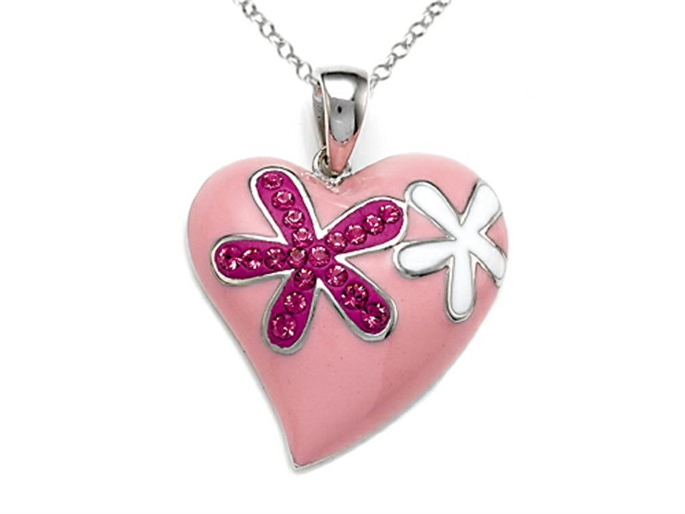 Finejewelers Pink Enamel Sterling Silver Pendant Necklace with Pink CZ's