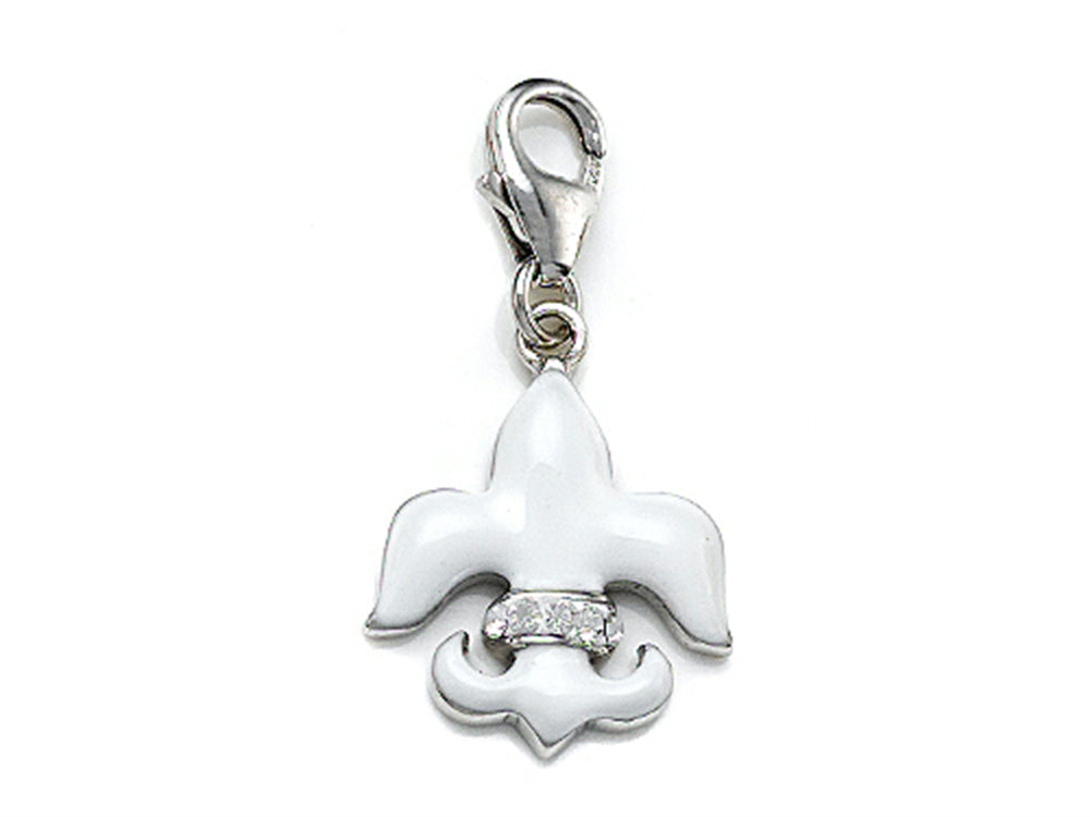 Finejewelers White Enamel Fleur De Lis Charm with White CZ's for Charm Braclelet or Smartphone using our Smartphone Plug