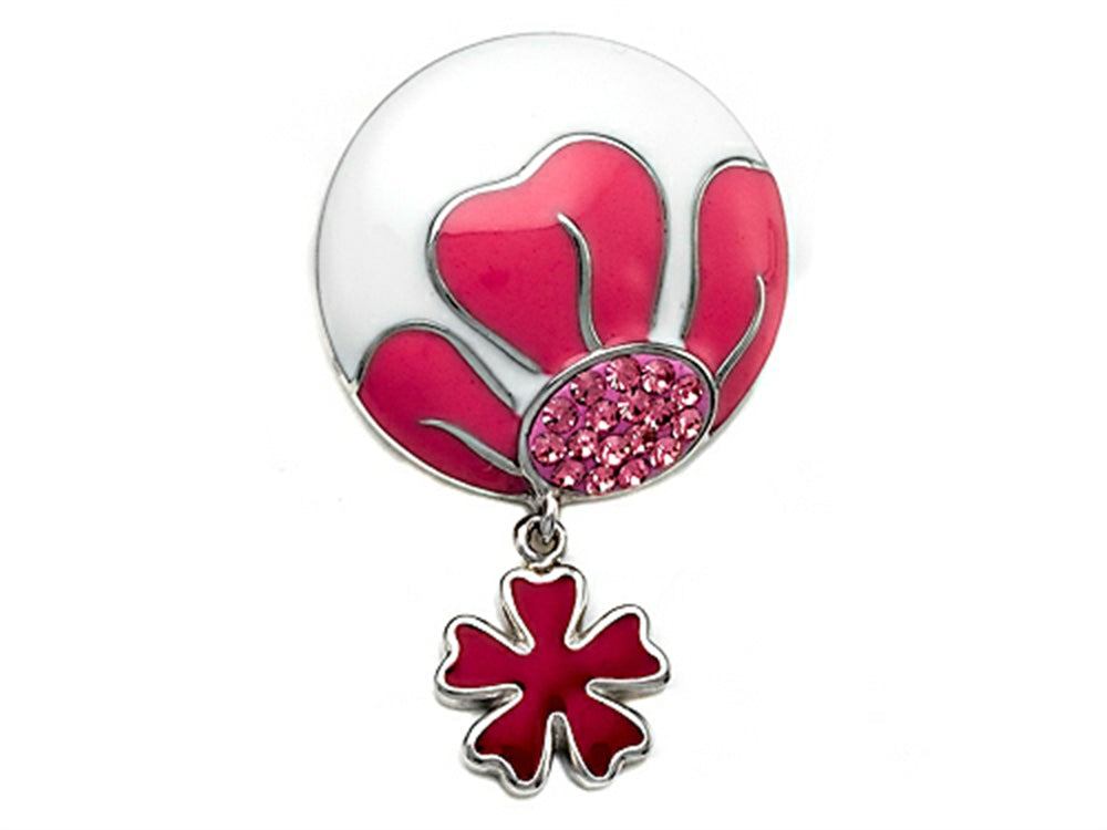 Finejewelers Pink and White Enamel Sterling Silver Pendant Necklace with Pink CZ w/ Dangling Clover Charm