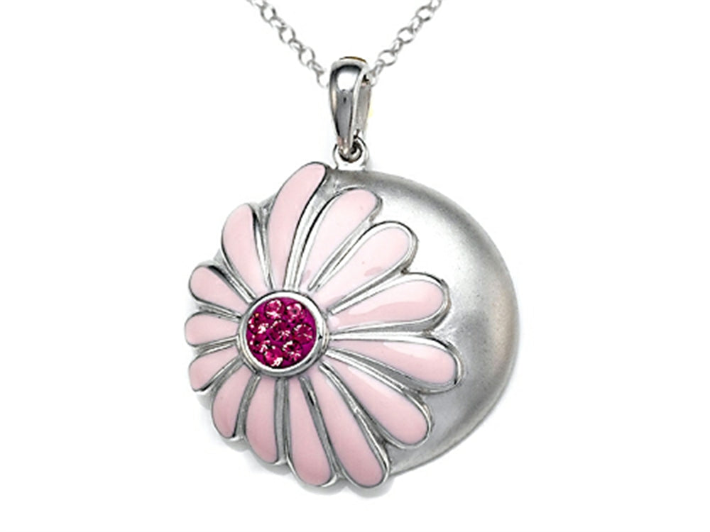 Finejewelers Pink Enamel Sterling Silver Pendant Necklace with Pink CZ's