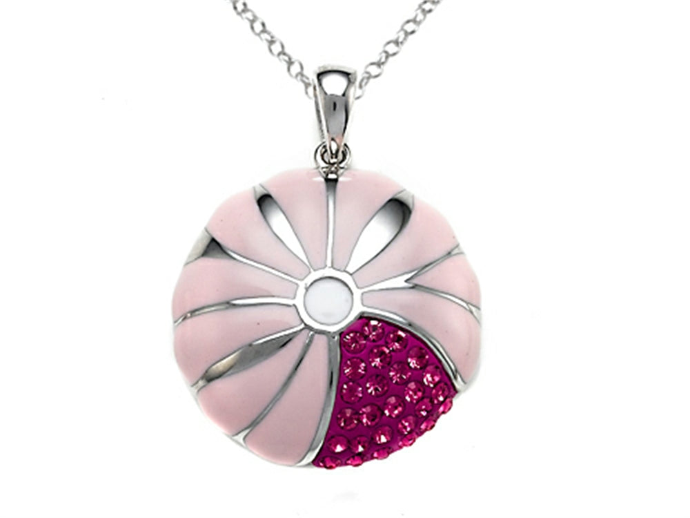 Finejewelers Pink Enamel Sterling Silver Pendant Necklace with Pink CZ's