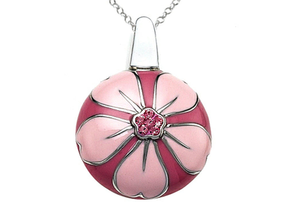 Finejewelers Pink Enamel Sterling Silver Pendant Necklace with Pink CZ's