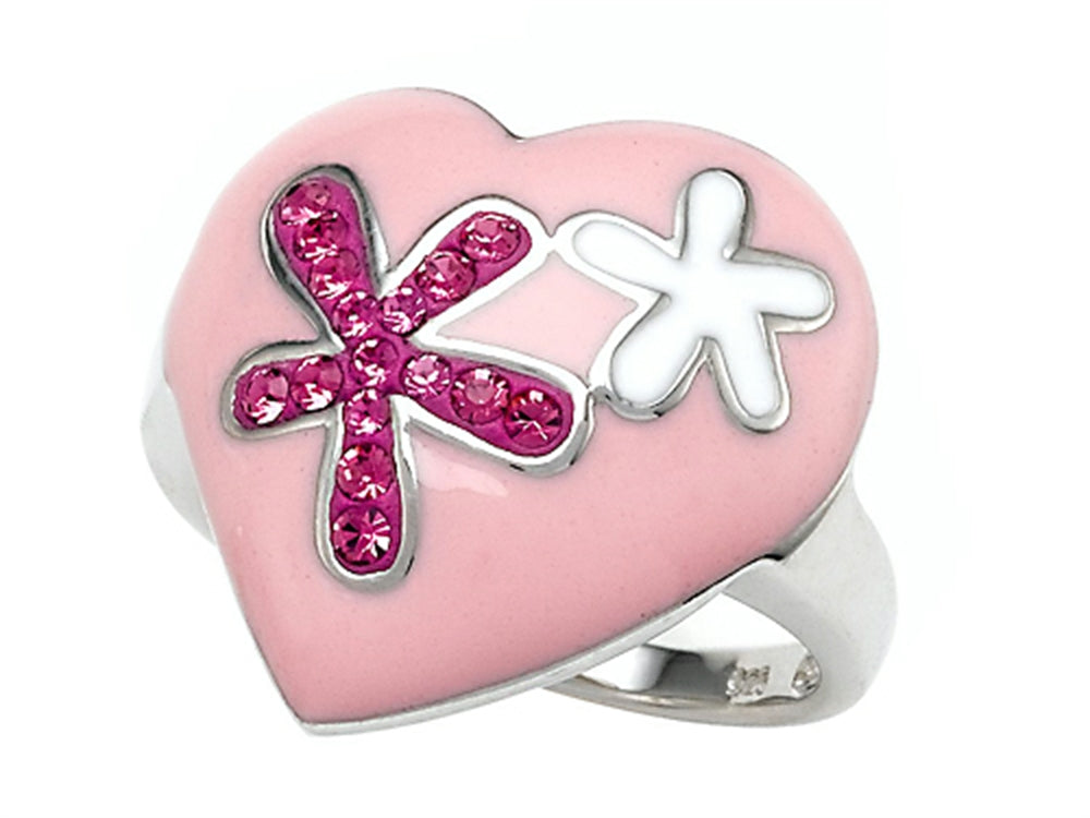 Finejewelers Pink Enamel Sterling Silver Ring with Pink CZ's