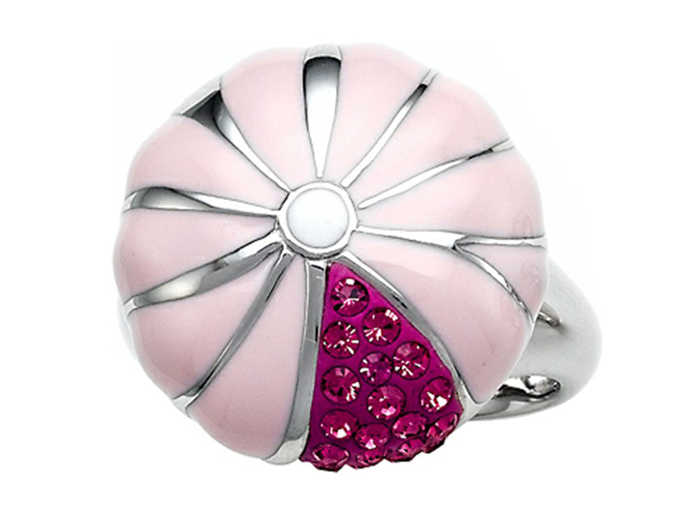 Finejewelers Pink Enamel Sterling Silver Ring with Pink CZ's