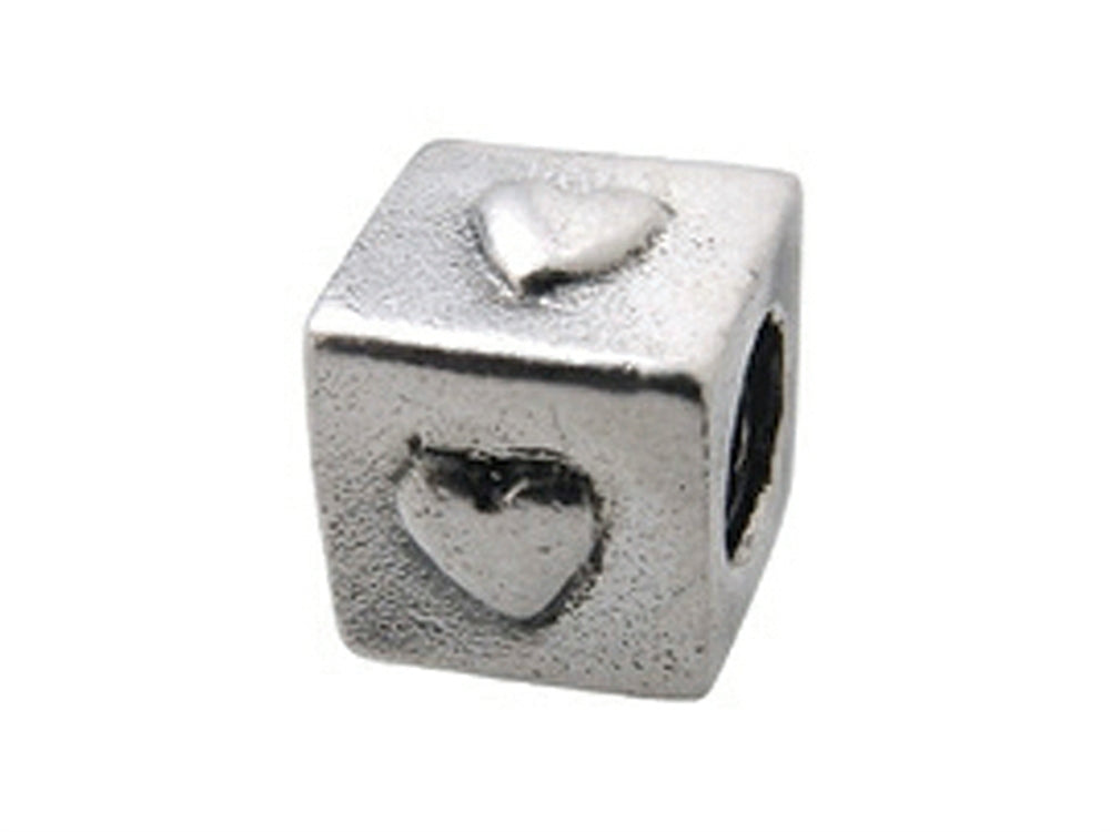 Zable Sterling Silver Block with Hearts Bead / Charm