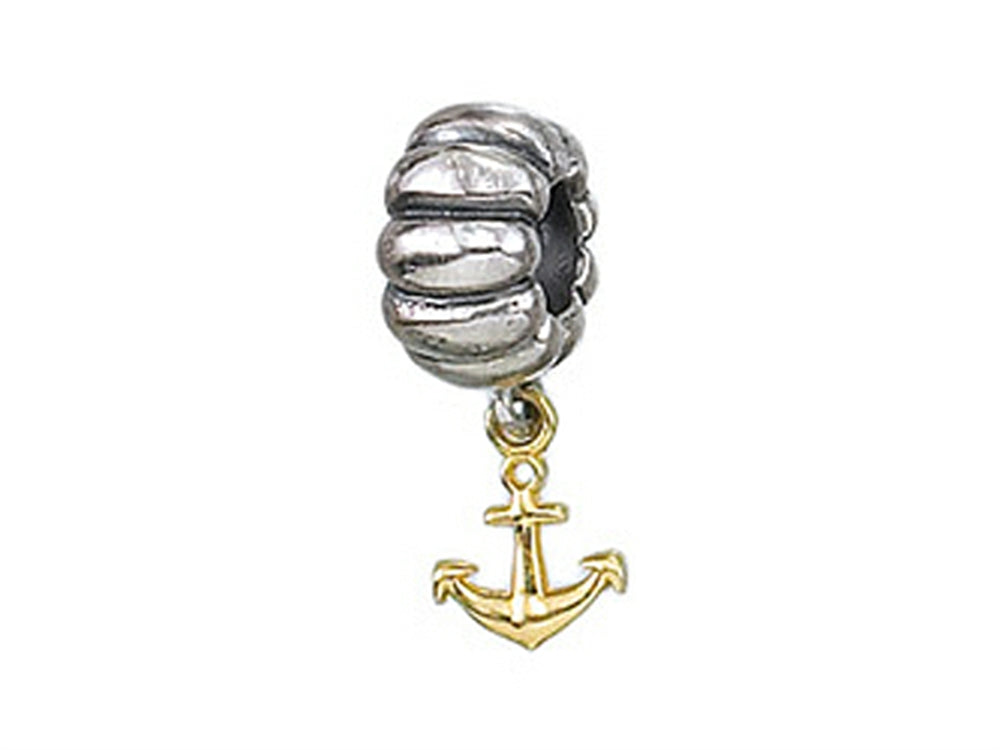 Zable Sterling Silver and Yellow Gold Anchor Dangle Bead / Charm