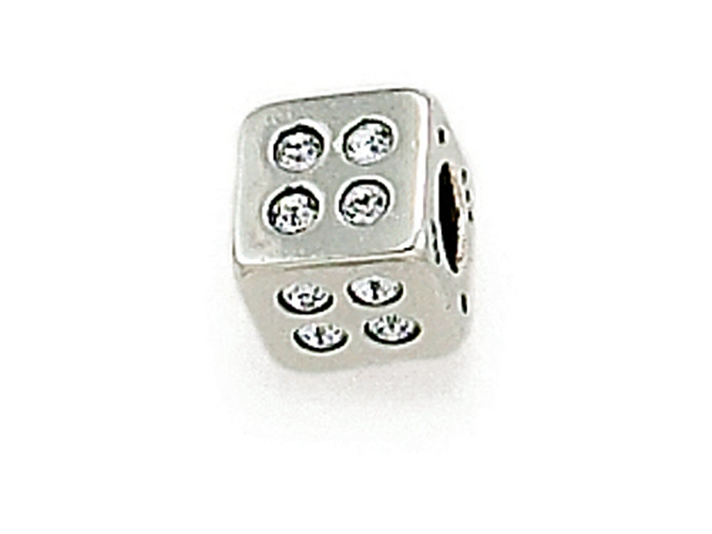 Zable Sterling Silver Cube with White Stones Bead / Charm