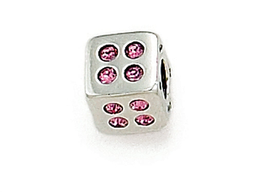 Zable Sterling Silver Cube with Pink Stones Bead / Charm