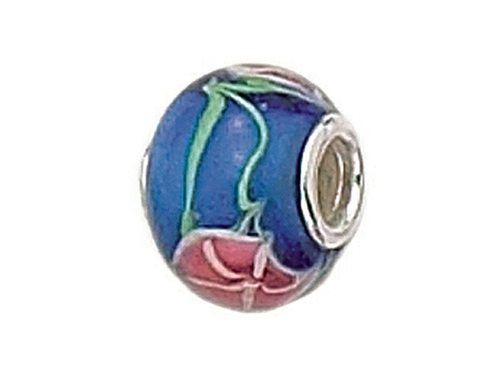 Zable™ Sterling Silver Blue Glass Flower Murano Glass Bead / Charm
