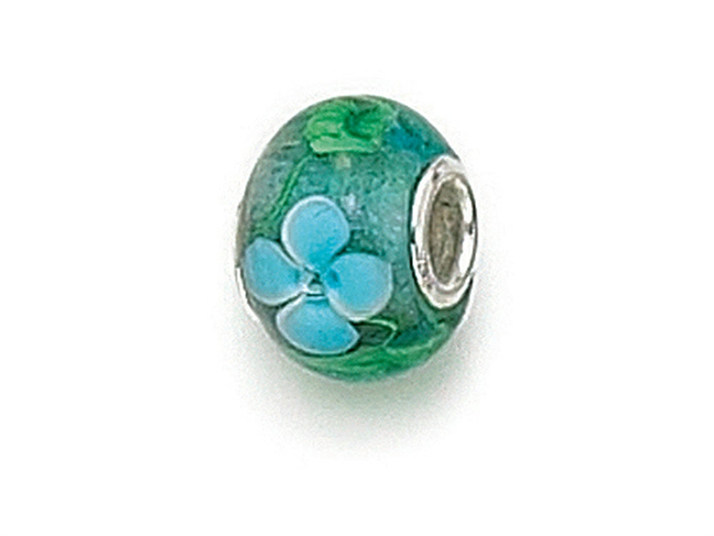Zable™ Sterling Silver Green/Blue Flower Murano Glass Bead / Charm