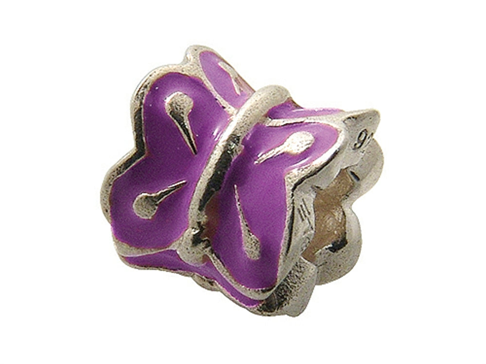 Zable™ Sterling Silver Purple Enamel Butterfly Bead / Charm