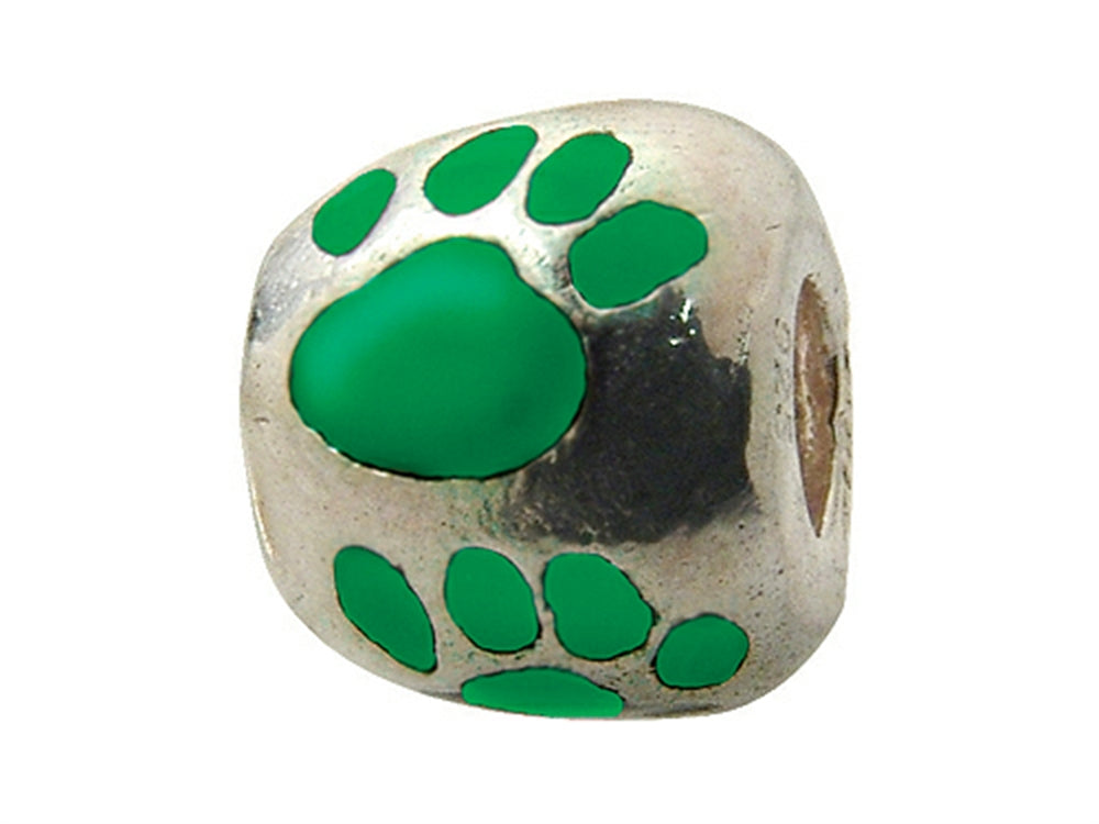 Zable™ Sterling Silver Green Enamel Paw Print Bead / Charm