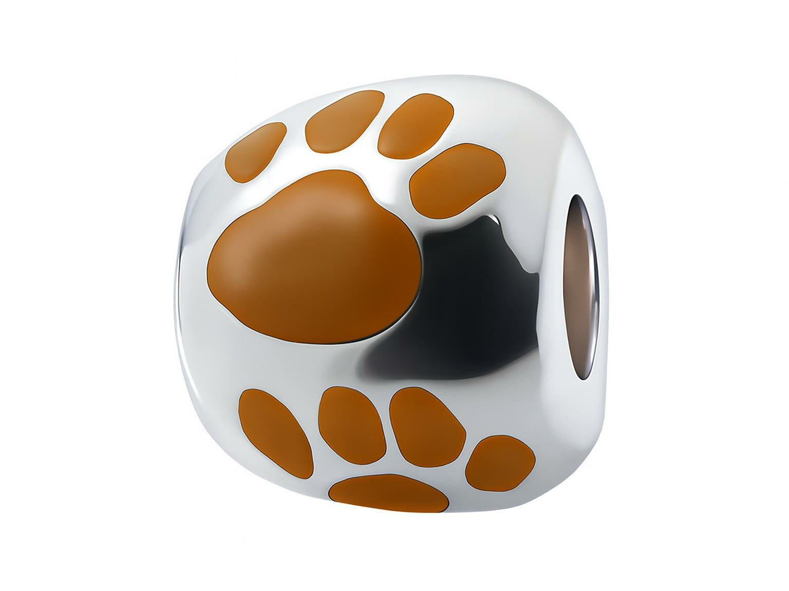 Zable™ Sterling Silver Brown Enamel Paw Print Bead / Charm