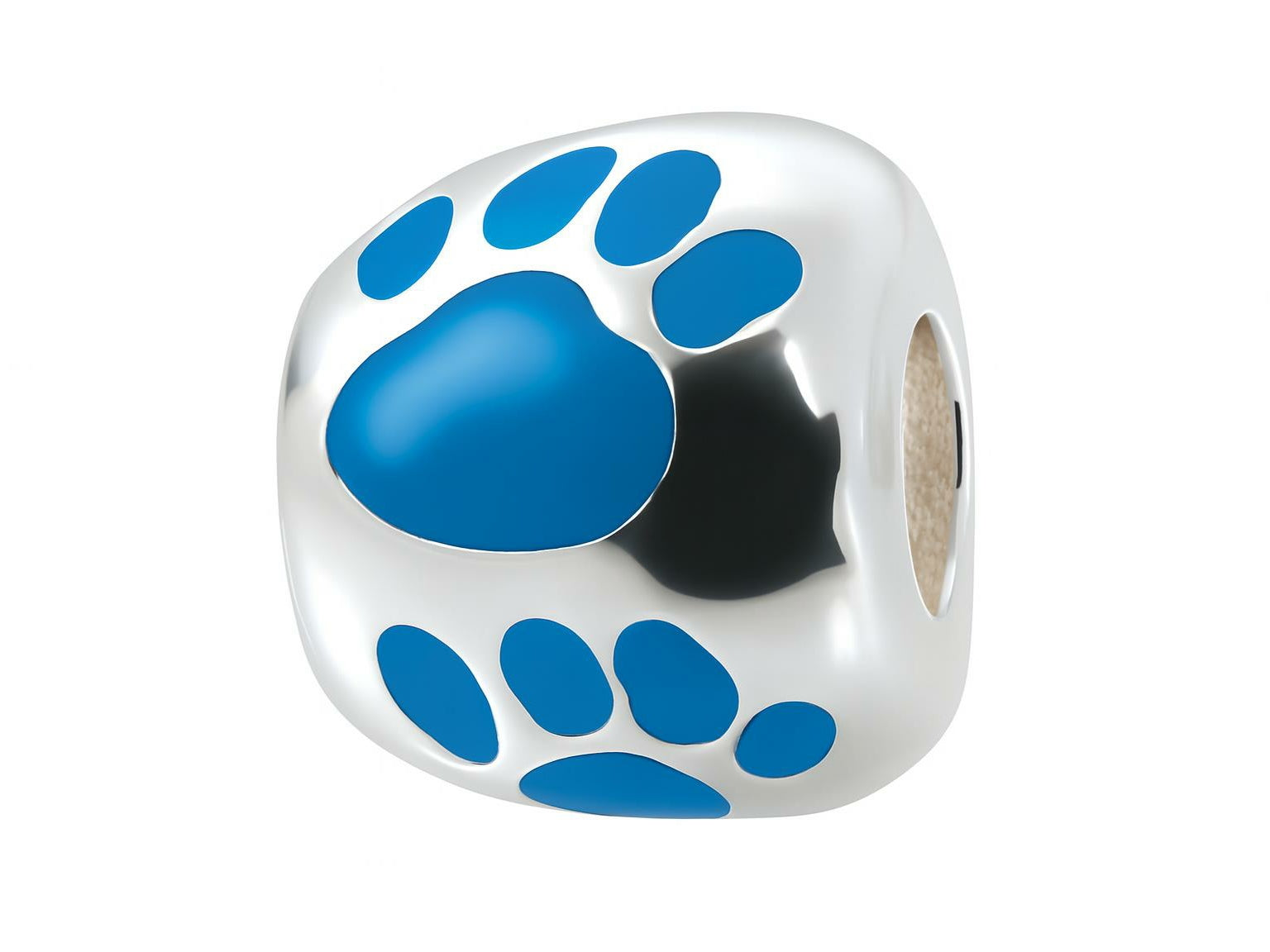 Zable™ Sterling Silver Blue Enamel Paw Print Bead / Charm
