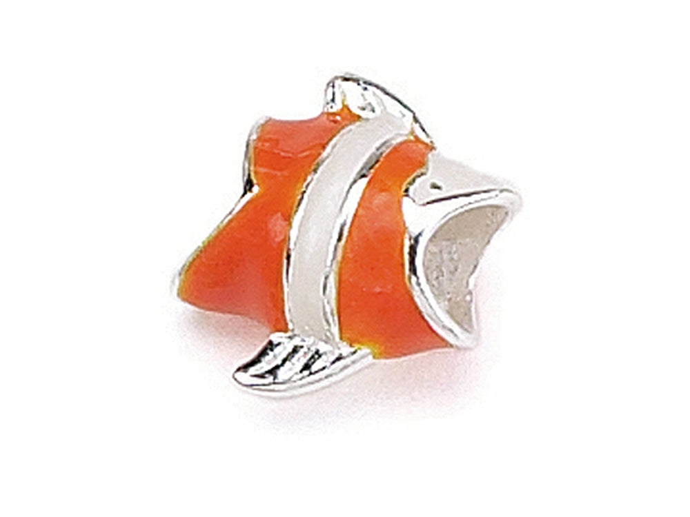 Zable™ Sterling Silver Clown Fish, Enameled Bead / Charm