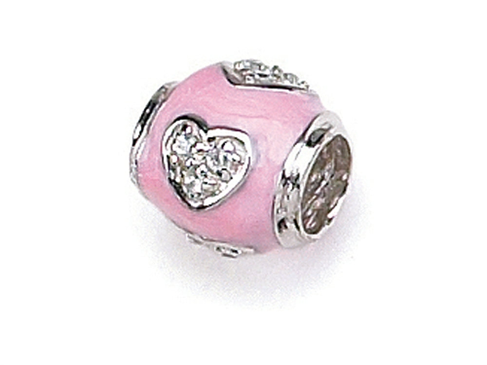 Zable Sterling Silver Pink Enamel with CZ Heart Bead / Charm