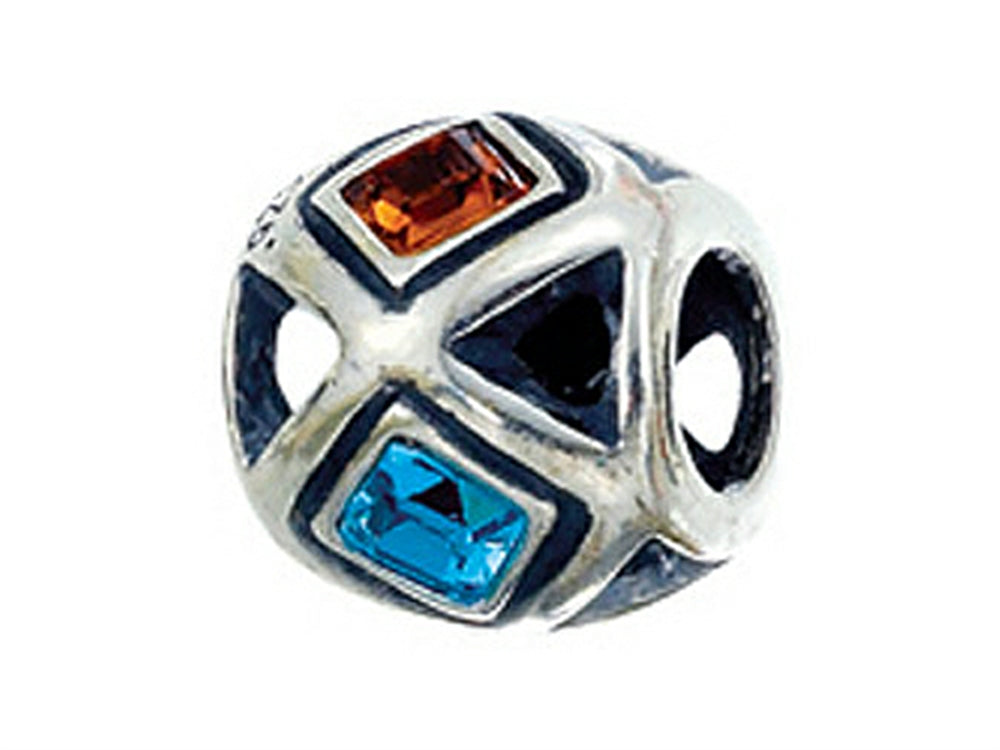 Zable Sterling Silver Squares Multicolor Crystals Bead / Charm