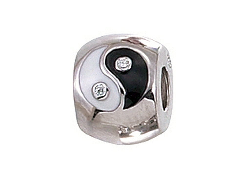 Zable Sterling Silver Enameled Yin/Yang Bead with CZ Bead / Charm