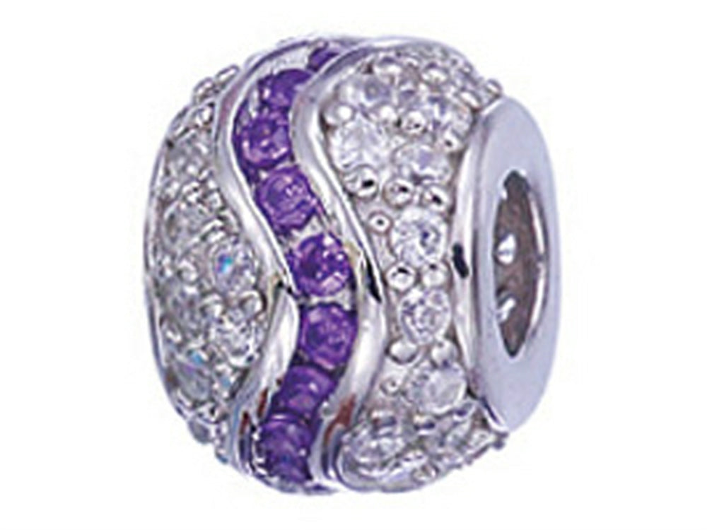Zable Sterling Silver Purple White CZ Wave Compatible Bead / Charm