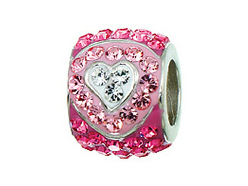 Zable Sterling Silver Heart with Pink and White Crystals Bead / Charm
