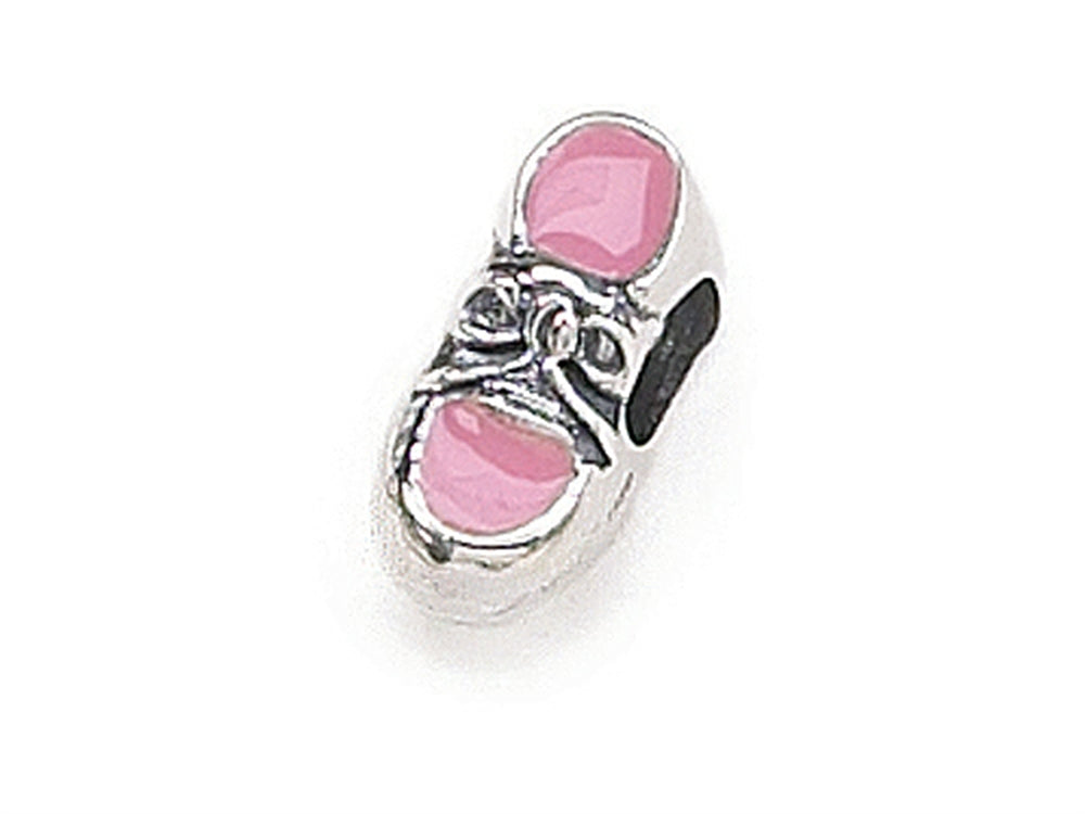 Zable Sterling Silver Engraveable Baby Shoe Pink Bead / Charm