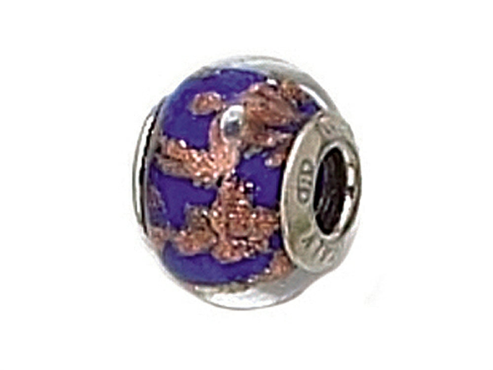 Zable Sterling Silver Blue with Copper Glitter Murano Glass Bead / Charm