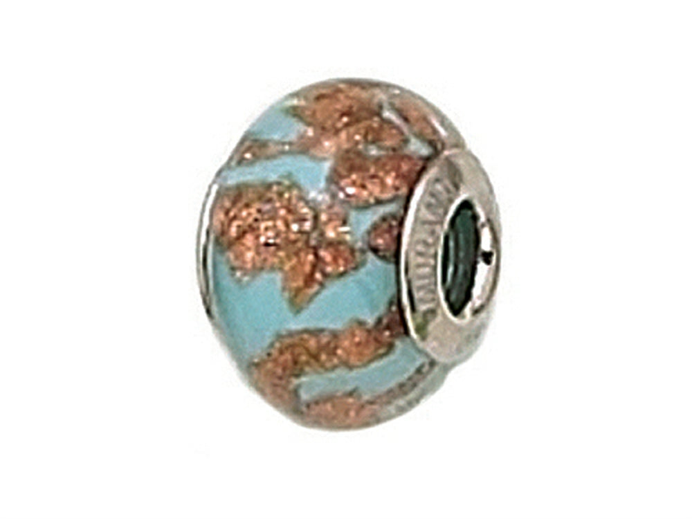 Zable Sterling Silver Light Blue with Copper Murano Glass Bead / Charm